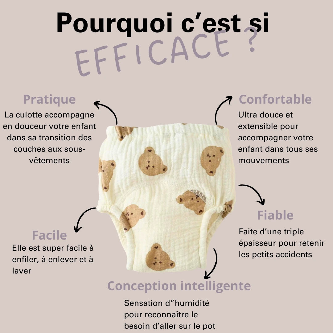 Pourquoi c'est si efficace ? Culotte d'apprentissage pour bébé : pratique, confortable, fiable, et conçue pour faciliter la transition vers la propreté.